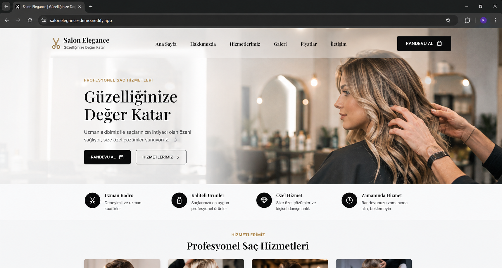 Kuaför Web Sitesi Demo